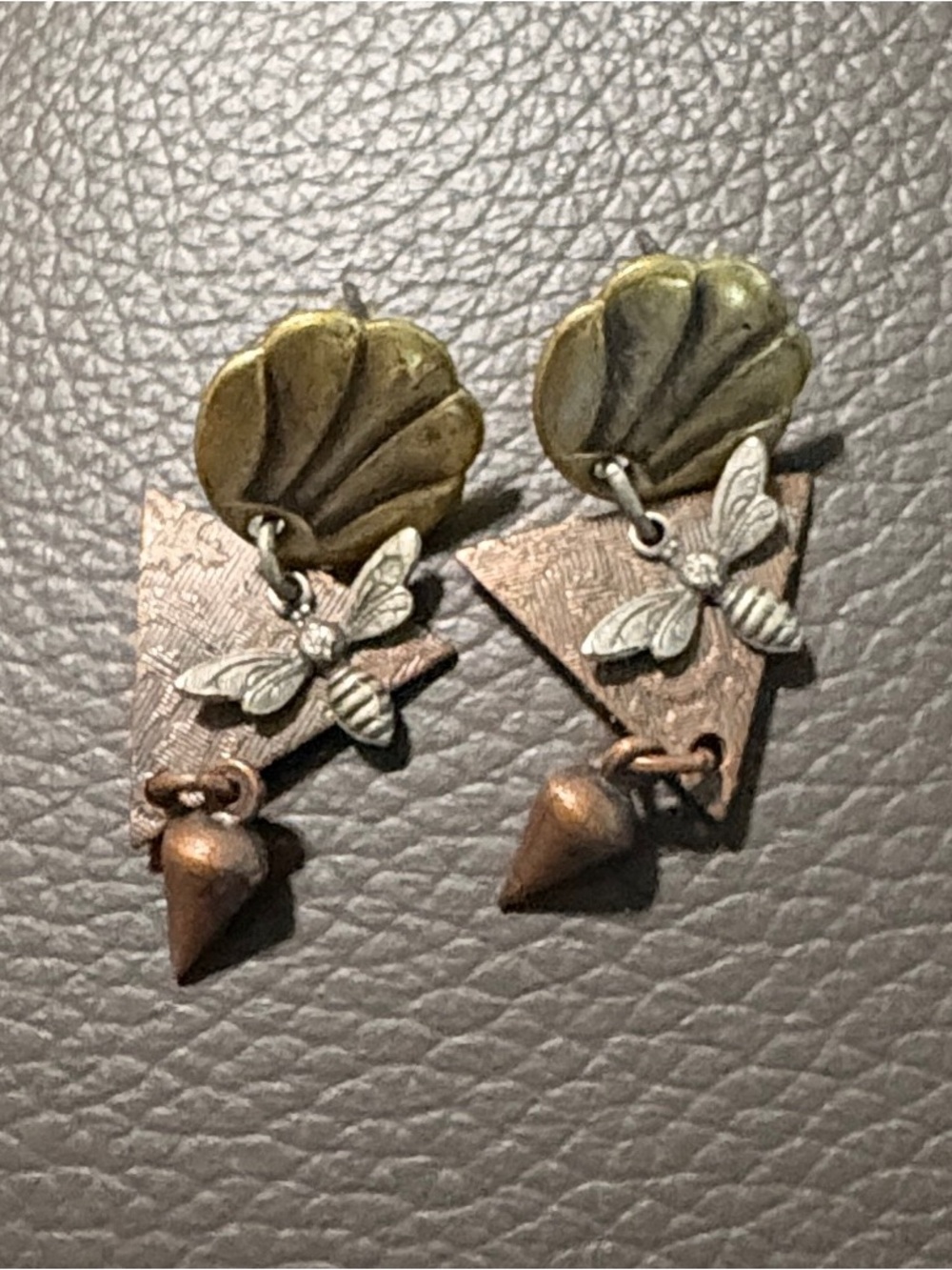Handcrafted Mixed-Metal Bee Drop Earrings in Antique Brass “Vintage”